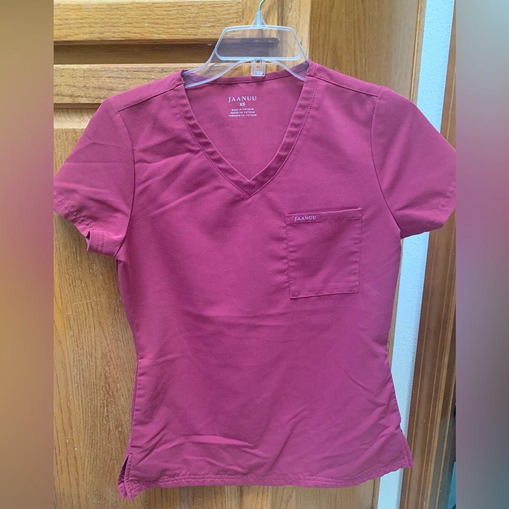 Warm Berry Jaanuu One-Pocket Scrub Top AND Jogger Pants
